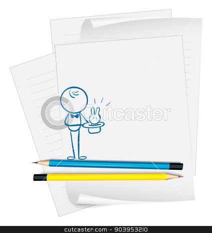 To use this stock image in your creative project, please select the size you need over to the right and click the "Add to Cart" button.
Your downloaded image will come with the Cutcaster watermark removed so don’t worry about the watermark you see on this page. A paper with a sketch of a person and a bunny stock vector clipart, Illustration of a paper with a sketch of a person and a bunny on a white background by Matthew Cole
