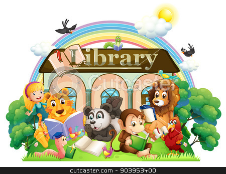 To use this stock image in your creative project, please select the size you need over to the right and click the "Add to Cart" button.
Your downloaded image will come with the Cutcaster watermark removed so don’t worry about the watermark you see on this page. Animals reading in front of the library stock vector clipart, Illustration of the animals reading in front of the library on a white background by Matthew Cole