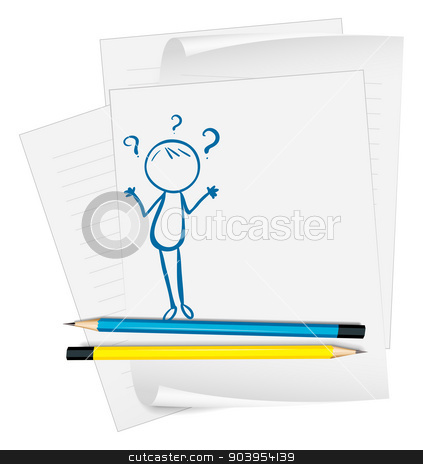 To use this stock image in your creative project, please select the size you need over to the right and click the "Add to Cart" button.
Your downloaded image will come with the Cutcaster watermark removed so don’t worry about the watermark you see on this page. A paper with a sketch of a confused person stock vector clipart, Illustration of a paper with a sketch of a confused person on a white background by Matthew Cole