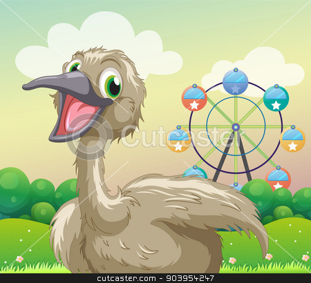 To use this stock image in your creative project, please select the size you need over to the right and click the "Add to Cart" button.
Your downloaded image will come with the Cutcaster watermark removed so don’t worry about the watermark you see on this page. An ostrich in front of the ferris wheel stock vector clipart, Illustration of an ostrich in front of the ferris wheel by Matthew Cole