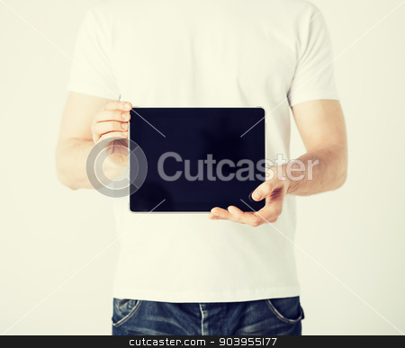 To use this stock image in your creative project, please select the size you need over to the right and click the "Add to Cart" button.
Your downloaded image will come with the Cutcaster watermark removed so don’t worry about the watermark you see on this page. man with tablet pc stock photo, close up of man with tablet pc by Syda Productions