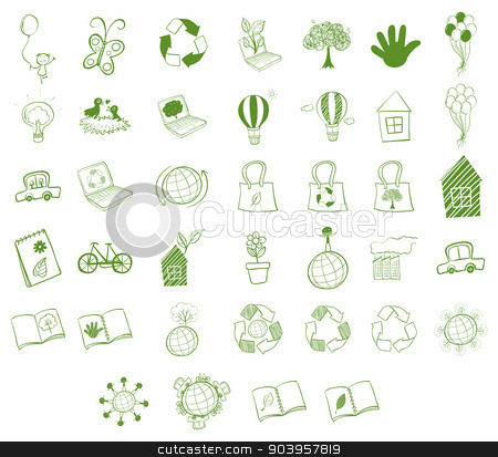 To use this stock image in your creative project, please select the size you need over to the right and click the "Add to Cart" button.
Your downloaded image will come with the Cutcaster watermark removed so don’t worry about the watermark you see on this page. Different eco-friendly objects stock vector clipart, Illustration of the different eco-friendly objects on a white background by Matthew Cole
