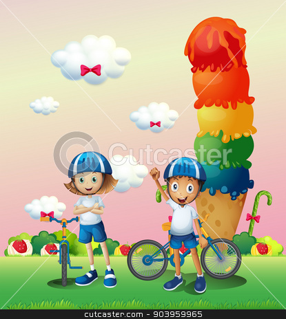 To use this stock image in your creative project, please select the size you need over to the right and click the "Add to Cart" button.
Your downloaded image will come with the Cutcaster watermark removed so don’t worry about the watermark you see on this page. Two teenagers in a land full of sweets stock vector clipart, Illustration of the two teenagers in a land full of sweets by Matthew Cole