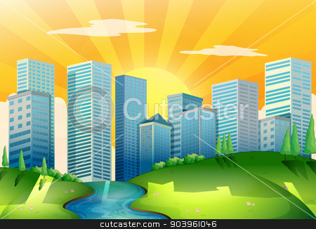 To use this stock image in your creative project, please select the size you need over to the right and click the "Add to Cart" button.
Your downloaded image will come with the Cutcaster watermark removed so don’t worry about the watermark you see on this page. A river near the tall buildings stock vector clipart, Illustration of a river near the tall buildings by Matthew Cole