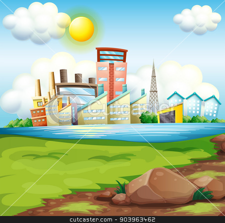 To use this stock image in your creative project, please select the size you need over to the right and click the "Add to Cart" button.
Your downloaded image will come with the Cutcaster watermark removed so don’t worry about the watermark you see on this page. Factories near the river stock vector clipart, Illustration of the factories near the river by Matthew Cole