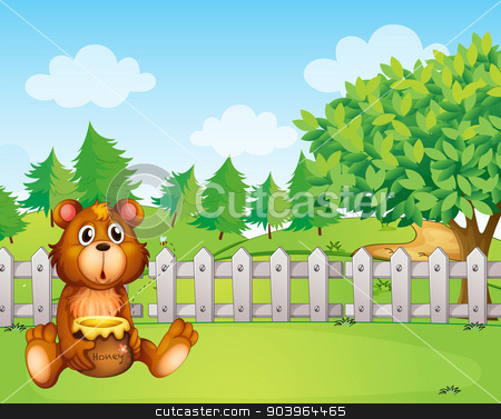 To use this stock image in your creative project, please select the size you need over to the right and click the "Add to Cart" button.
Your downloaded image will come with the Cutcaster watermark removed so don’t worry about the watermark you see on this page. A bear holding a honey at the backyard stock vector clipart, Illustration of a bear holding a honey at the backyard by Matthew Cole