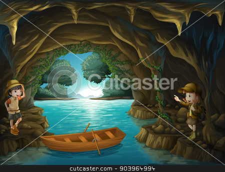 To use this stock image in your creative project, please select the size you need over to the right and click the "Add to Cart" button.
Your downloaded image will come with the Cutcaster watermark removed so don’t worry about the watermark you see on this page. Young explorers inside the cave stock vector clipart, Illustration of the young explorers inside the cave by Matthew Cole