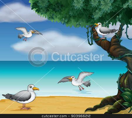 To use this stock image in your creative project, please select the size you need over to the right and click the "Add to Cart" button.
Your downloaded image will come with the Cutcaster watermark removed so don’t worry about the watermark you see on this page. Birds at the seashore stock vector clipart, Illustration of birds at the seashore by Matthew Cole