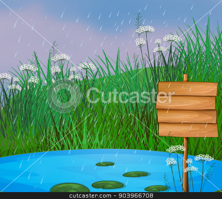 To use this stock image in your creative project, please select the size you need over to the right and click the "Add to Cart" button.
Your downloaded image will come with the Cutcaster watermark removed so don’t worry about the watermark you see on this page. A pond and the wooden signboard stock vector clipart, Illustration of a pond and the wooden signboard by Matthew Cole