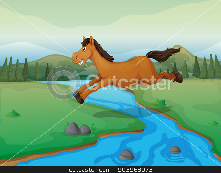 To use this stock image in your creative project, please select the size you need over to the right and click the "Add to Cart" button.
Your downloaded image will come with the Cutcaster watermark removed so don’t worry about the watermark you see on this page. Horse crossing the river stock vector clipart, Illustration of a horse crossing the river and a mountain view by Matthew Cole