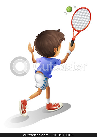 To use this stock image in your creative project, please select the size you need over to the right and click the "Add to Cart" button.
Your downloaded image will come with the Cutcaster watermark removed so don’t worry about the watermark you see on this page. A kid playing tennis stock vector clipart, Illustration of a kid playing tennis on a white background by Matthew Cole