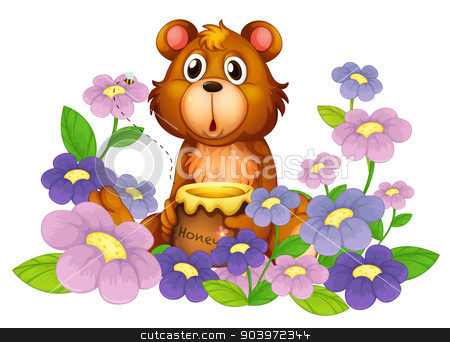 To use this stock image in your creative project, please select the size you need over to the right and click the "Add to Cart" button.
Your downloaded image will come with the Cutcaster watermark removed so don’t worry about the watermark you see on this page. A bear holding a honey in the flower garden stock vector clipart, Illustration of a bear holding a honey in the flower garden on a white background by Matthew Cole