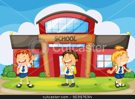 To use this stock image in your creative project, please select the size you need over to the right and click the "Add to Cart" button.
Your downloaded image will come with the Cutcaster watermark removed so don’t worry about the watermark you see on this page. kids infront of school stock vector clipart, illustration of a kids infront of school by Matthew Cole