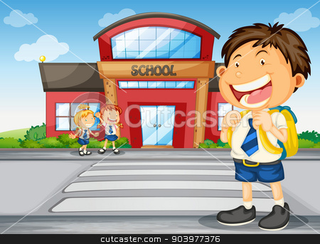 To use this stock image in your creative project, please select the size you need over to the right and click the "Add to Cart" button.
Your downloaded image will come with the Cutcaster watermark removed so don’t worry about the watermark you see on this page. kids infront of school stock vector clipart, illustration of a kids infront of school by Matthew Cole