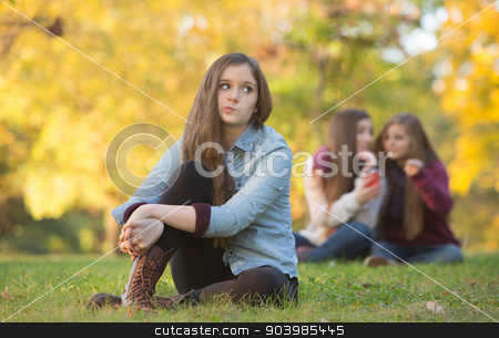 To use this stock image in your creative project, please select the size you need over to the right and click the "Add to Cart" button.
Your downloaded image will come with the Cutcaster watermark removed so don’t worry about the watermark you see on this page. Rumors About Teen Girl stock photo, Caucasian teenager wondering about girls talking behind her by Scott Griessel