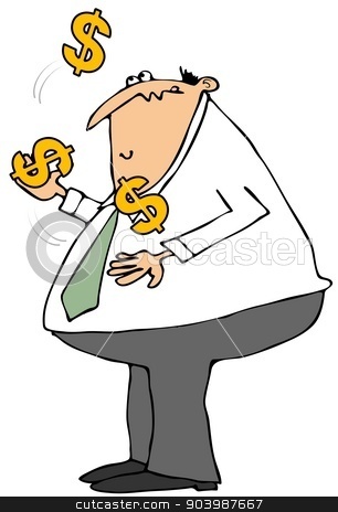 To use this stock image in your creative project, please select the size you need over to the right and click the "Add to Cart" button.
Your downloaded image will come with the Cutcaster watermark removed so don’t worry about the watermark you see on this page. Businessman juggling dollar signs stock photo, This illustration depicts a chubby businessman juggling large dollar signs. by Dennis Cox