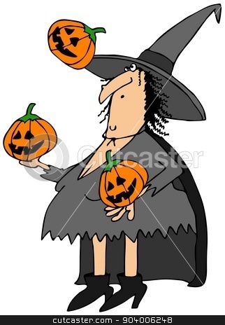 To use this stock image in your creative project, please select the size you need over to the right and click the "Add to Cart" button.
Your downloaded image will come with the Cutcaster watermark removed so don’t worry about the watermark you see on this page. Witch juggling pumpkins stock photo, This illustration depicts a Halloween witch juggling three carved pumpkins. by Dennis Cox