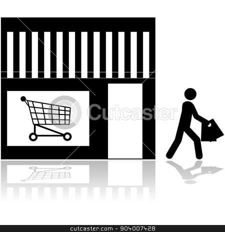 To use this stock image in your creative project, please select the size you need over to the right and click the "Add to Cart" button.
Your downloaded image will come with the Cutcaster watermark removed so don’t worry about the watermark you see on this page. Store icon stock vector clipart, Icon showing a person walking out of a store carrying bags by Bruno Marsiaj
