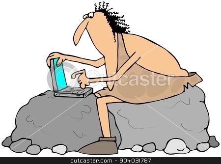 To use this stock image in your creative project, please select the size you need over to the right and click the "Add to Cart" button.
Your downloaded image will come with the Cutcaster watermark removed so don’t worry about the watermark you see on this page. Caveman using a laptop computer stock photo, This illustration depicts a caveman sitting on a rock and using a laptop computer. by Dennis Cox