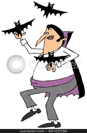 To use this stock image in your creative project, please select the size you need over to the right and click the "Add to Cart" button.
Your downloaded image will come with the Cutcaster watermark removed so don’t worry about the watermark you see on this page. Vampire juggling bats stock photo, This illustration depicts a vampire juggling three bats. by Dennis Cox