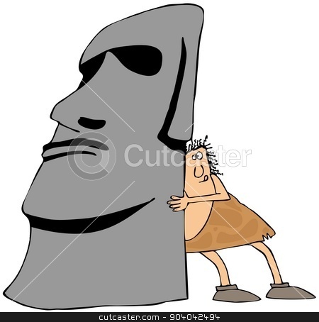 To use this stock image in your creative project, please select the size you need over to the right and click the "Add to Cart" button.
Your downloaded image will come with the Cutcaster watermark removed so don’t worry about the watermark you see on this page. Caveman moving monolith stock photo, This illustration depicts a caveman putting his shoulder against an Easter Island monolith trying to move it. by Dennis Cox