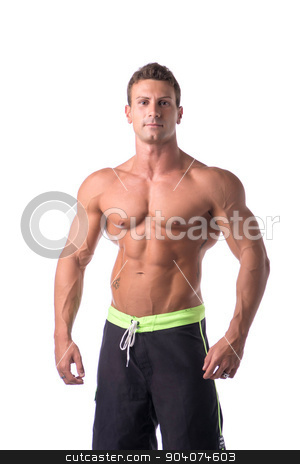 To use this stock image in your creative project, please select the size you need over to the right and click the "Add to Cart" button.
Your downloaded image will come with the Cutcaster watermark removed so don’t worry about the watermark you see on this page. Muscular young bodybuilder in relaxed pose, smiling. Isolated stock photo, Muscular young bodybuilder in relaxed pose, smiling. Isolated on white, wearing trunks by Stefano Cavoretto