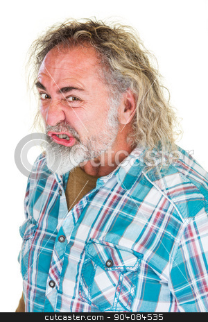 To use this stock image in your creative project, please select the size you need over to the right and click the "Add to Cart" button.
Your downloaded image will come with the Cutcaster watermark removed so don’t worry about the watermark you see on this page. Mad Man with Curling Lip stock photo, Mad man with beard and curling lip over white by Scott Griessel