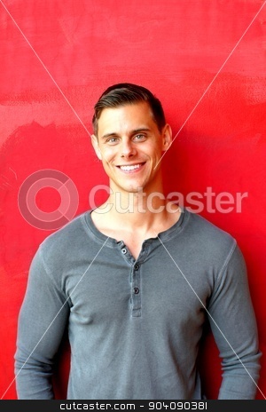 To use this stock image in your creative project, please select the size you need over to the right and click the "Add to Cart" button.
Your downloaded image will come with the Cutcaster watermark removed so don’t worry about the watermark you see on this page. Portrait Of A Man stock photo, Portrait of a man standing in front of a red wall. by Henrik Lehnerer