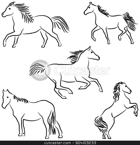 To use this stock image in your creative project, please select the size you need over to the right and click the "Add to Cart" button.
Your downloaded image will come with the Cutcaster watermark removed so don’t worry about the watermark you see on this page. Drawn stylized horses stock vector clipart, Five stylized horses isolated on white background. by Liubov Nazarova
