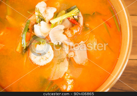 To use this stock image in your creative project, please select the size you need over to the right and click the "Add to Cart" button.
Your downloaded image will come with the Cutcaster watermark removed so don’t worry about the watermark you see on this page. Tom Yum Kung thai spicy seafood soup stock photo, Tom Yum Kung thai spicy seafood soup by nalinratphi