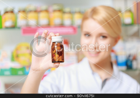 To use this stock image in your creative project, please select the size you need over to the right and click the "Add to Cart" button.
Your downloaded image will come with the Cutcaster watermark removed so don’t worry about the watermark you see on this page. Druggist holds a blister of pills stock photo, Placebo. Close-up of a bottle with pills in selective focus which holds a female therapist standing by the shelves in drugstore by Viacheslav Iakobchuk