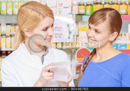 To use this stock image in your creative project, please select the size you need over to the right and click the "Add to Cart" button.
Your downloaded image will come with the Cutcaster watermark removed so don’t worry about the watermark you see on this page. Chemist and a customer with prescription stock photo, All medicines available. Young pharmacist and female customer reading prescription paper at pharmacy counter by Viacheslav Iakobchuk