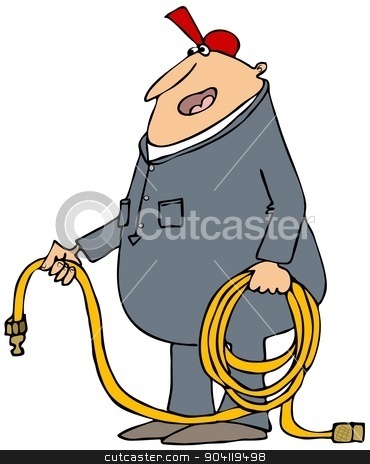 To use this stock image in your creative project, please select the size you need over to the right and click the "Add to Cart" button.
Your downloaded image will come with the Cutcaster watermark removed so don’t worry about the watermark you see on this page. Man holding a coiled air hose stock photo, This illustration depicts a worker in coveralls holding a coiled air hose. by Dennis Cox