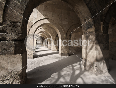 To use this stock image in your creative project, please select the size you need over to the right and click the "Add to Cart" button.
Your downloaded image will come with the Cutcaster watermark removed so don’t worry about the watermark you see on this page. Stone Arches in Turkish Sultan Han Caravanserai stock photo, Stone hallway in Turkish Caravanserai in Cappadocia by Scott Griessel