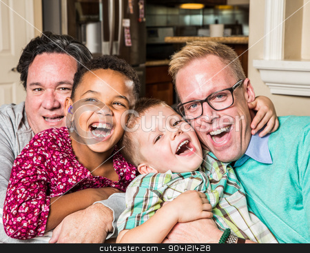 To use this stock image in your creative project, please select the size you need over to the right and click the "Add to Cart" button.
Your downloaded image will come with the Cutcaster watermark removed so don’t worry about the watermark you see on this page. Gay parents with their children stock photo, Gay parents and their children pose for a photo at home by Scott Griessel