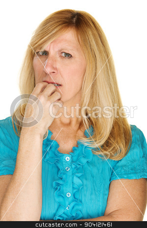 To use this stock image in your creative project, please select the size you need over to the right and click the "Add to Cart" button.
Your downloaded image will come with the Cutcaster watermark removed so don’t worry about the watermark you see on this page. Worried Lady Biting Fingernails stock photo, Single isolated worried adult female biting fingernails by Scott Griessel