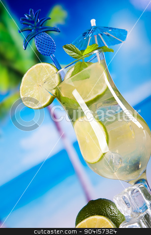 To use this stock image in your creative project, please select the size you need over to the right and click the "Add to Cart" button.
Your downloaded image will come with the Cutcaster watermark removed so don’t worry about the watermark you see on this page. Fresh mojito drink in exotic colorful theme stock photo, Fresh mojito drink in exotic colorful theme by Sebastian Duda