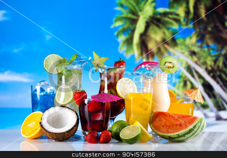 To use this stock image in your creative project, please select the size you need over to the right and click the "Add to Cart" button.
Your downloaded image will come with the Cutcaster watermark removed so don’t worry about the watermark you see on this page. Fruit cocktails on the beach stock photo, Fruit cocktails on the beach by Sebastian Duda