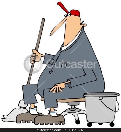 To use this stock image in your creative project, please select the size you need over to the right and click the "Add to Cart" button.
Your downloaded image will come with the Cutcaster watermark removed so don’t worry about the watermark you see on this page. Janitor taking a break stock photo, This illustration depicts a janitor wearing coveralls and holding a mop sitting down and taking a break. by Dennis Cox