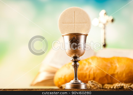 To use this stock image in your creative project, please select the size you need over to the right and click the "Add to Cart" button.
Your downloaded image will come with the Cutcaster watermark removed so don’t worry about the watermark you see on this page. Holy Communion Bread, Wine, bright background, saturated concept stock photo, Holy Communion Bread, Wine, bright background, saturated concept by Sebastian Duda