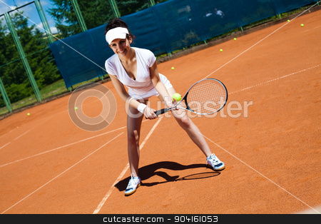 To use this stock image in your creative project, please select the size you need over to the right and click the "Add to Cart" button.
Your downloaded image will come with the Cutcaster watermark removed so don’t worry about the watermark you see on this page. Woman playing tennis, summertime saturated theme stock photo, Woman playing tennis, summertime saturated theme by Sebastian Duda