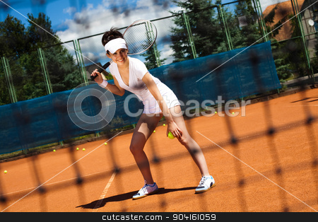 To use this stock image in your creative project, please select the size you need over to the right and click the "Add to Cart" button.
Your downloaded image will come with the Cutcaster watermark removed so don’t worry about the watermark you see on this page. Woman playing tennis, summertime saturated theme stock photo, Woman playing tennis, summertime saturated theme by Sebastian Duda