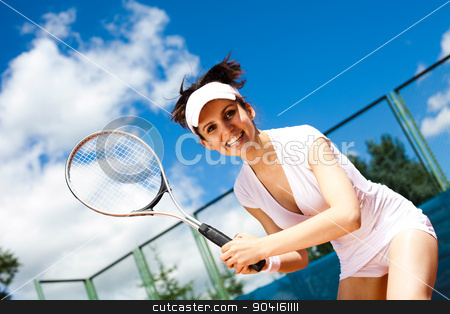 To use this stock image in your creative project, please select the size you need over to the right and click the "Add to Cart" button.
Your downloaded image will come with the Cutcaster watermark removed so don’t worry about the watermark you see on this page. Girl playing tennis on the court stock photo, Girl playing tennis on the court by Sebastian Duda