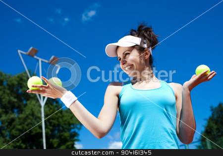 To use this stock image in your creative project, please select the size you need over to the right and click the "Add to Cart" button.
Your downloaded image will come with the Cutcaster watermark removed so don’t worry about the watermark you see on this page. Young woman playing tennis, summertime saturated theme stock photo, Young woman playing tennis, summertime saturated theme by Sebastian Duda