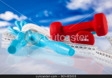 To use this stock image in your creative project, please select the size you need over to the right and click the "Add to Cart" button.
Your downloaded image will come with the Cutcaster watermark removed so don’t worry about the watermark you see on this page. Dumbbells, fresh food and measure tape stock photo, Dumbbells, fresh food and measure tape by Sebastian Duda