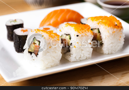 To use this stock image in your creative project, please select the size you need over to the right and click the "Add to Cart" button.
Your downloaded image will come with the Cutcaster watermark removed so don’t worry about the watermark you see on this page. Collection of sushi, oriental cuisine colorful theme stock photo, Collection of sushi, oriental cuisine colorful theme by Sebastian Duda