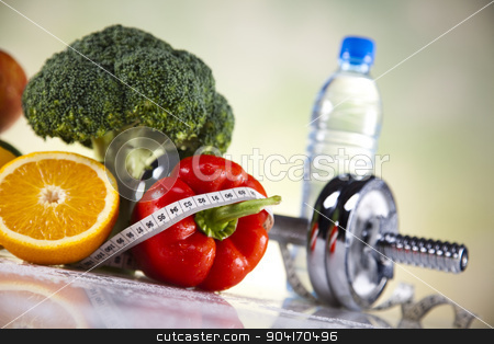 To use this stock image in your creative project, please select the size you need over to the right and click the "Add to Cart" button.
Your downloaded image will come with the Cutcaster watermark removed so don’t worry about the watermark you see on this page. Fitness food stock photo, Dumbbells, fresh food and measure tape by Sebastian Duda