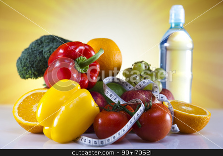 To use this stock image in your creative project, please select the size you need over to the right and click the "Add to Cart" button.
Your downloaded image will come with the Cutcaster watermark removed so don’t worry about the watermark you see on this page. Fitness food stock photo, Vegetable, Fruits and fitness, bright colorful tone concept by Sebastian Duda