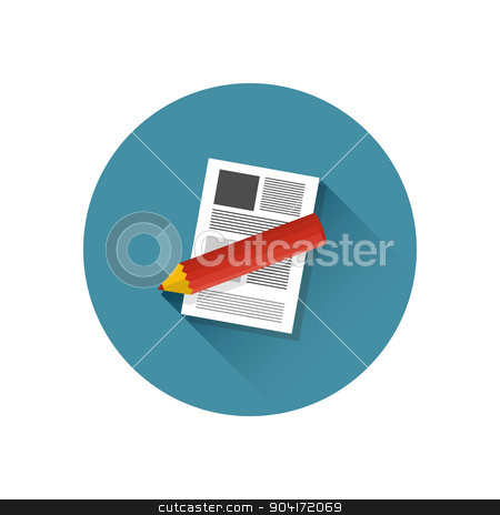 To use this stock image in your creative project, please select the size you need over to the right and click the "Add to Cart" button.
Your downloaded image will come with the Cutcaster watermark removed so don’t worry about the watermark you see on this page. Paper sheet and pencil stock vector clipart, Modern flat vector icon, illustration of paper sheet and pencil in stylish retro colors. Notebook and pencil icon with long shadow.Isolated on white background. For web design and applications by helllbilly
