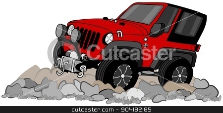 To use this stock image in your creative project, please select the size you need over to the right and click the "Add to Cart" button.
Your downloaded image will come with the Cutcaster watermark removed so don’t worry about the watermark you see on this page. Red SUV climbing in rocks stock photo, This illustration depicts a red 4X4 SUV driving on a rocky road. by Dennis Cox